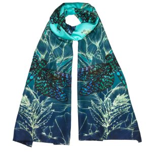 Dragonfly Lily Luxury Silk Scarf | Teal